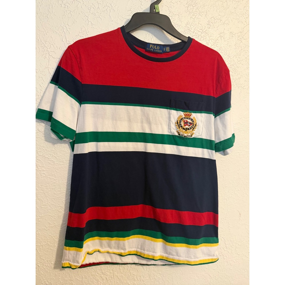 Polo Ralph Lauren Mens Striped Pocket T-Shirt Embroidered Crest Nautical Small
